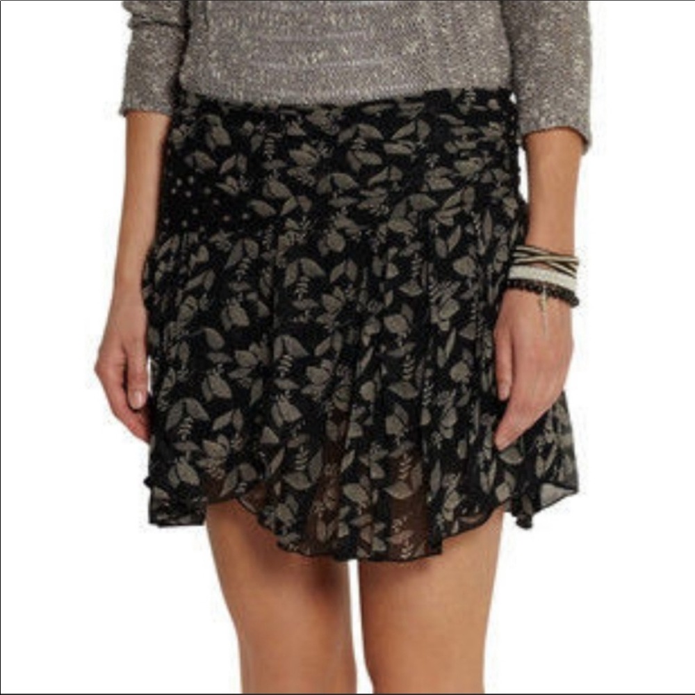 Isabel Marant Etoile Mini Skirt Prune Black Printed Georgette